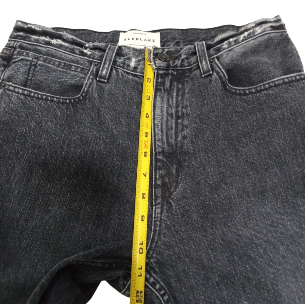 SLVRLAKE Black Wash Unfinished Hem Straight Leg Jeans High Rise Slit Hem Sz 29 - Picture 5 of 9